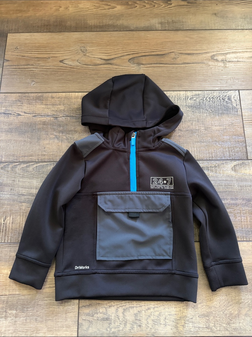 Athletic Works Black Hoodie with Blue Half-Zip and Gray Front Pocket